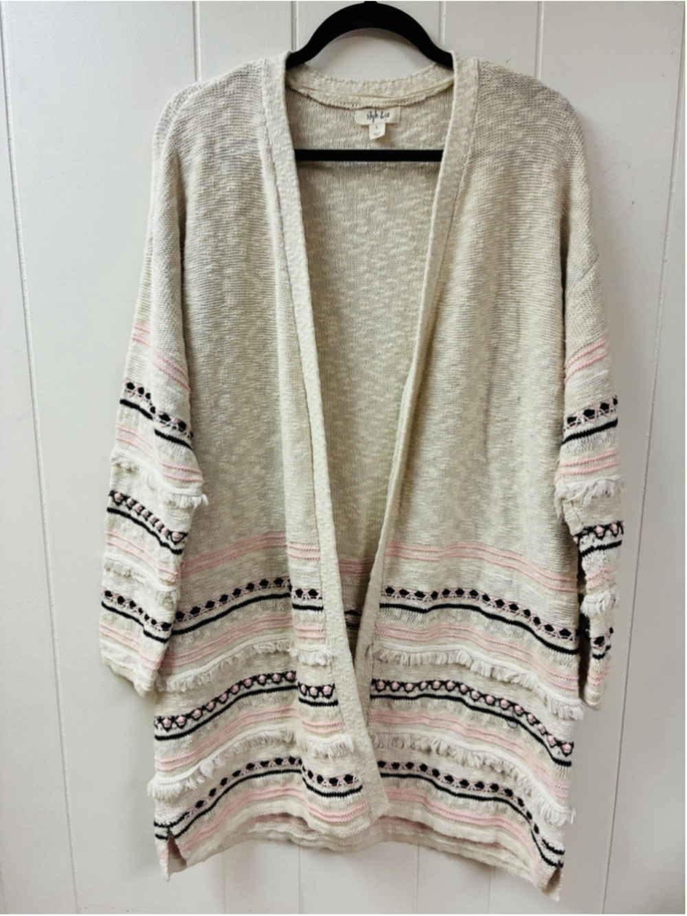 Cozy Folk Fall Completer Cardigan Sweater Style & Co LARGE Cream Boho Layering
